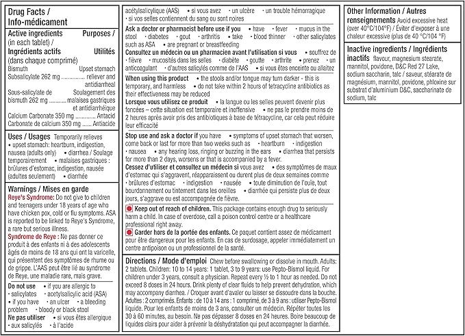 Pepto Bismol Chewables / 缓解胃部不适 咀嚼片 - crescentpharmacy.ca