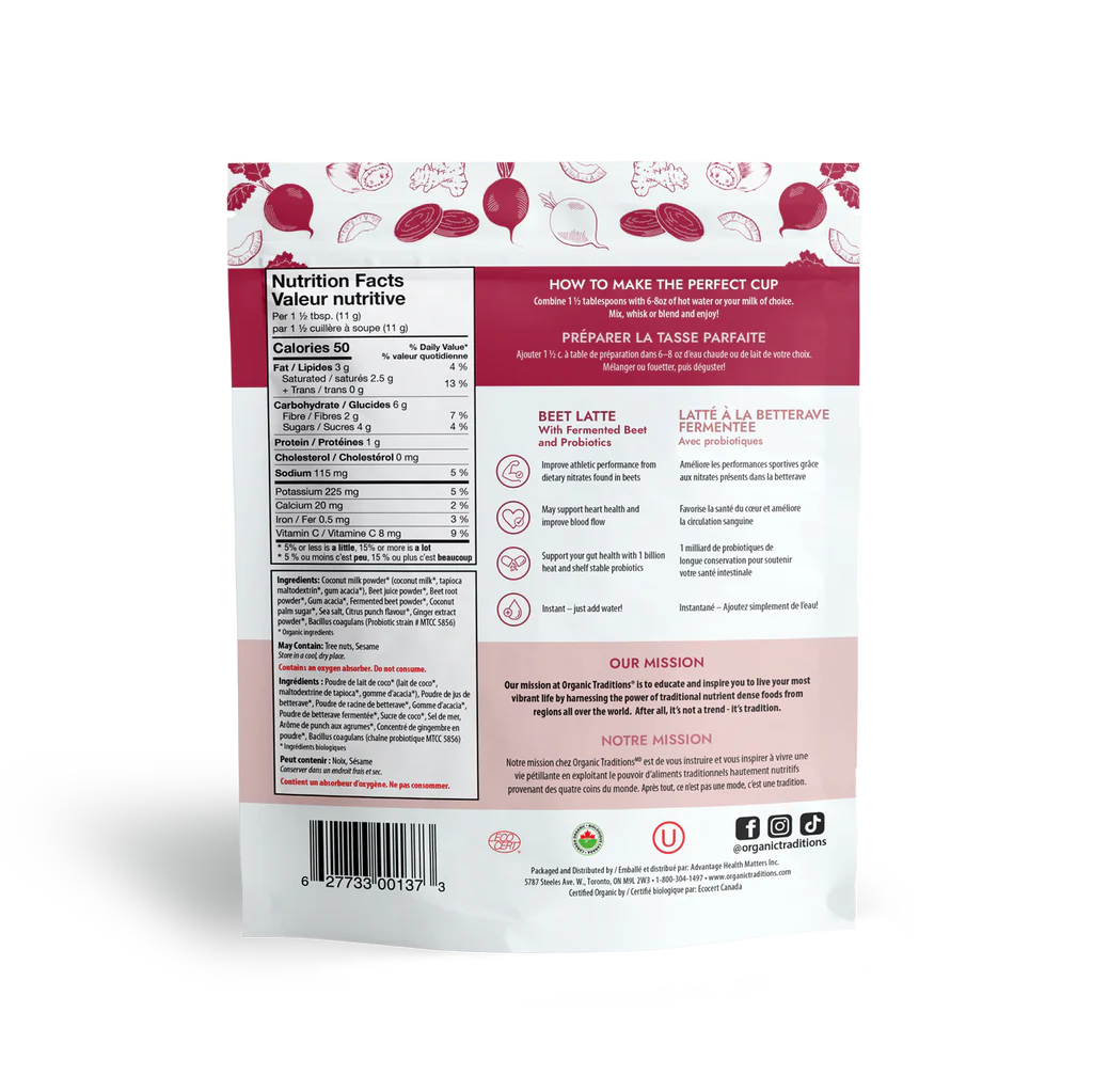 Organic Beet Latte with Fermented Beets and Probiotics / 有机 甜菜拿铁 配发酵甜菜和益生菌 - crescentpharmacy.ca