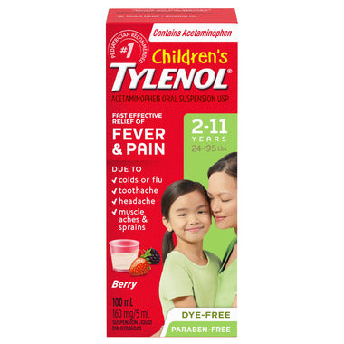 Children's Acetaminophen Suspension Liquid Berry / 儿童泰诺 缓解发烧和疼痛液（浆果味）- crescentpharmacy.ca