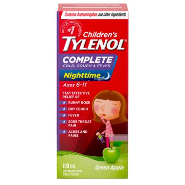 Children's Complete Cold, Cough & Fever Nighttime Suspension Liquid / 儿童泰诺 夜用感冒、咳嗽和退烧 全效悬液 - crescentpharmacy.ca